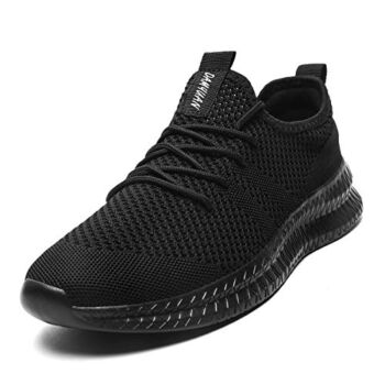 Tvtaop Hommes Baskets Chaussures De Course sur Route Sneaker Gym Athlétique Respirant Sports De Plein Air Jogging Fitness Antidérapant Léger Confortable Casual Chaussures De Marche,Noir 44 EU