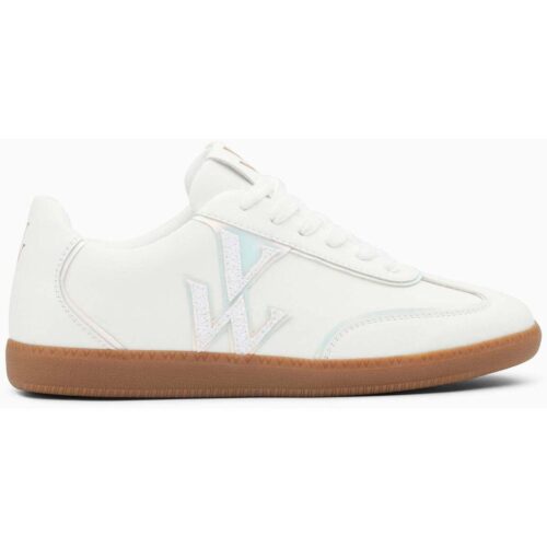 Vanessa Wu Baskets monogramme à semelle rétro Charlize Blanc